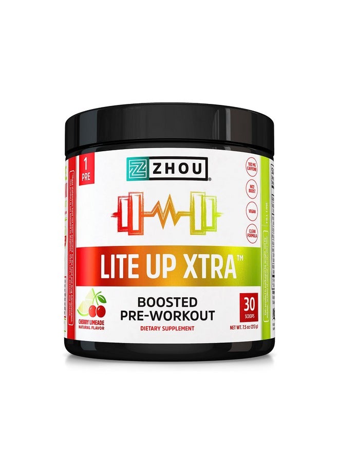 جو Zhou Nutrition Lite Up Xtra، مسحوق ما قبل التمرين النباتي مع الكافيين، طاقة نظيفة مستمدة من الشاي الأخضر، معزز أكسيد النيتريك، خالٍ من الغلوتين والسكر، غير معدّل وراثيًا، كرز وليمون، 7.5 أونصة  - Image 1