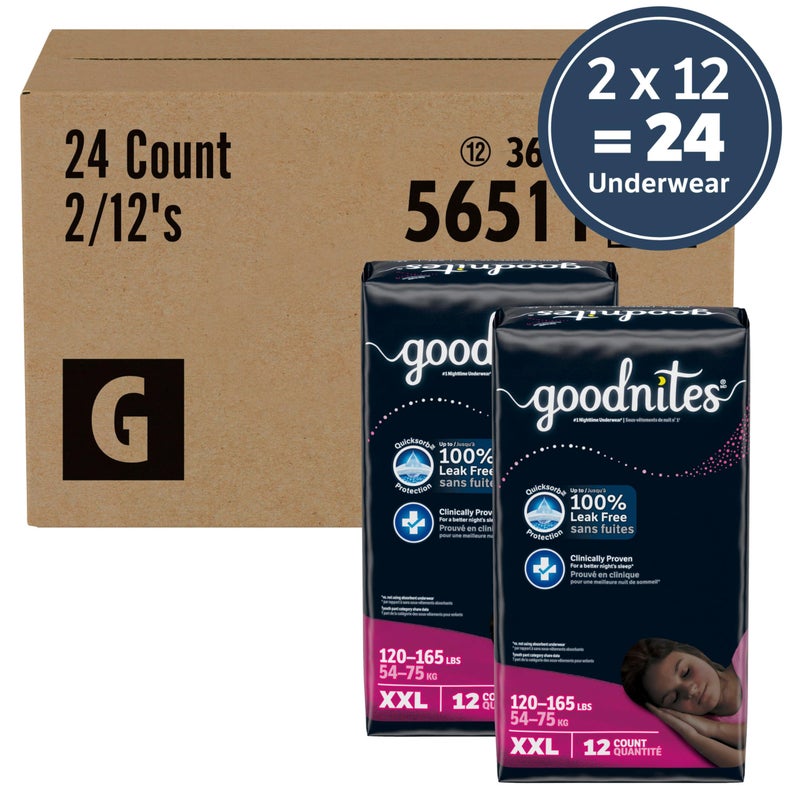 Goodnites Girls' Nighttime Underwear, Size XXL (120-165 lbs), 24 Ct (2 Packs of 12), Packaging May Vary - Image 2