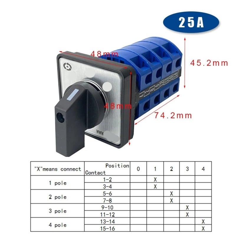 Universal Changeover Rotary Cam Switch LW26 25 4 25A 4 Pole 3 Position Color 1234 - Image 3