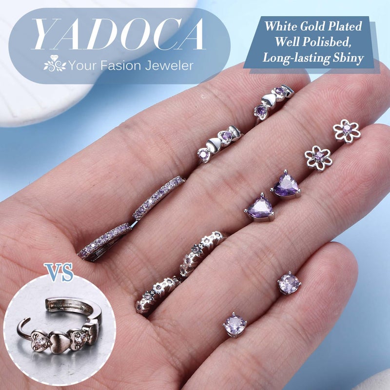 YADOCA ðŸµðŸ®ðŸ± ð—¦ð˜ð—²ð—¿ð—¹ð—¶ð—»ð—´ ð—¦ð—¶ð—¹ð˜ƒð—²ð—¿ Earrings for Girls Women - Hypoallergenic Cute Kids Toddler Earrings - Purple Cubic Zirconia Earring Studs Hoop Set for Sensitive Ears - Image 5