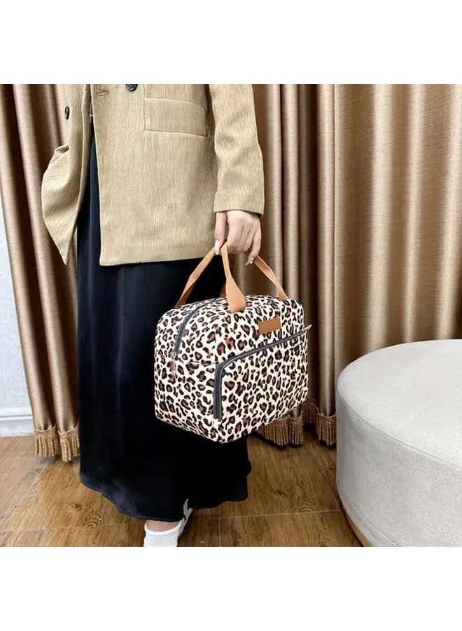 Orange Leopard Print Insulated Lunch Bag Large Capacity Cooler Tote Multiple Compartments Durable Oxford Fabric For Work Travel Outdoor - Image 3
