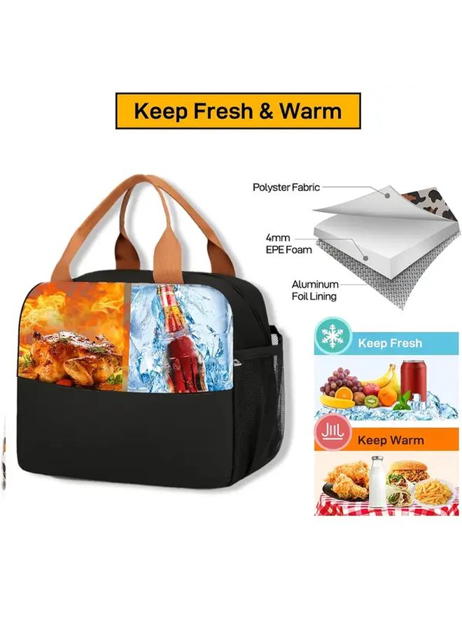 Orange Leopard Print Insulated Lunch Bag Large Capacity Cooler Tote Multiple Compartments Durable Oxford Fabric For Work Travel Outdoor - Image 5