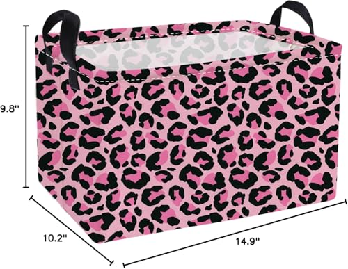 Essme Rectangular BasketsPink Storage Basket with Handles for Room Decor Leopard Print BoxCute Storage BinPink leopard print - Image 3
