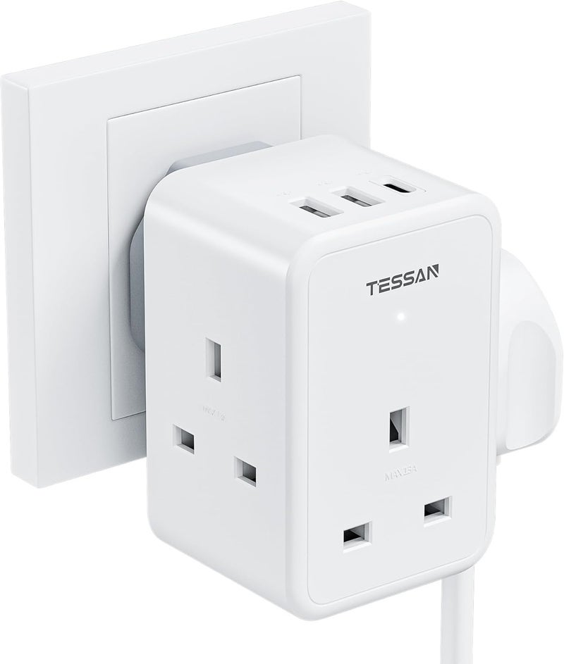 Charger Plug Adaptor SA, 3 Way Plug Extension Socket with 3 Ports (2 USB A & 1 USB C) Charging Station, Multiplug Extender for Home, Office, School Supplies - Image 1