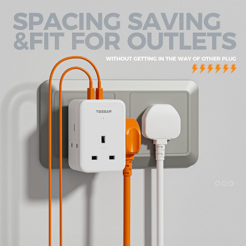 Charger Plug Adaptor SA, 3 Way Plug Extension Socket with 3 Ports (2 USB A & 1 USB C) Charging Station, Multiplug Extender for Home, Office, School Supplies - Image 3