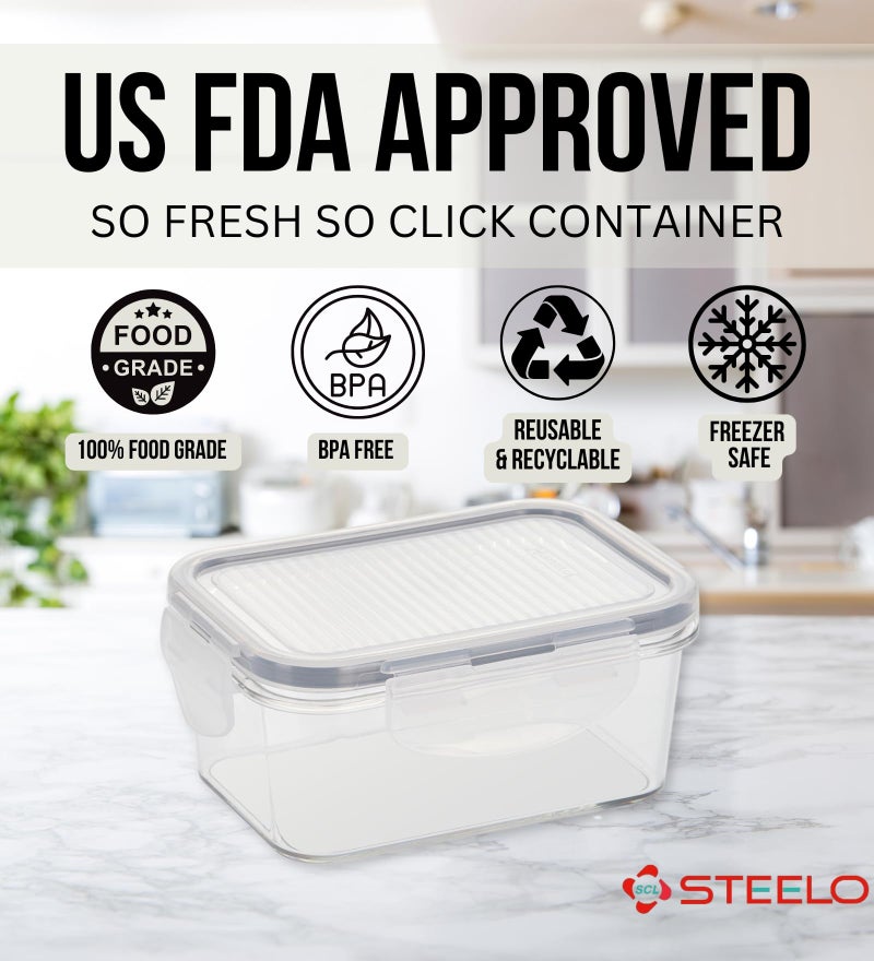 SCL Steelo Steelo Soclick Plastic Kitchen Storage Rectangular Container Set Kitchen Organiser Air Tight Container Set US FDA Approved PET Food Grade Heavy Duty Material, BPA Free (Clear, 800 ml, Pack of 2) - Image 2