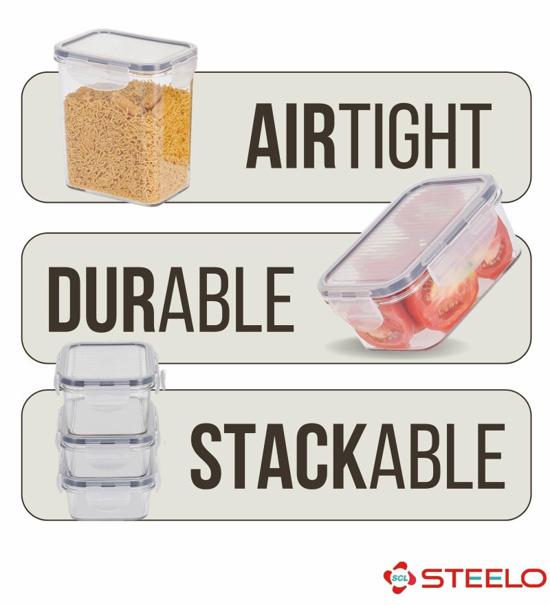 SCL Steelo Steelo Soclick Plastic Kitchen Storage Rectangular Container Set Kitchen Organiser Air Tight Container Set US FDA Approved PET Food Grade Heavy Duty Material, BPA Free (Clear, 800 ml, Pack of 2) - Image 4