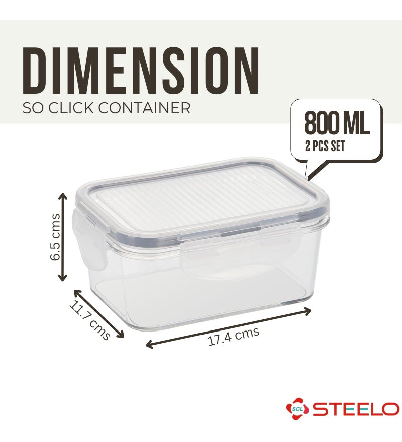 SCL Steelo Steelo Soclick Plastic Kitchen Storage Rectangular Container Set Kitchen Organiser Air Tight Container Set US FDA Approved PET Food Grade Heavy Duty Material, BPA Free (Clear, 800 ml, Pack of 2) - Image 3