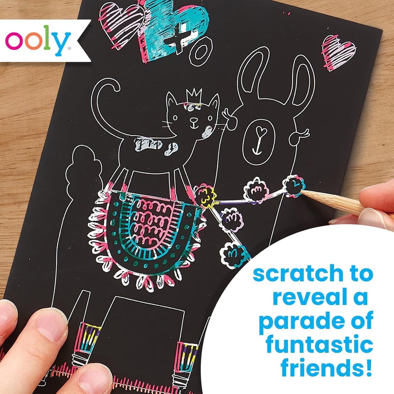 Ooly Mini Scratch & Scribble Art Kit - 6 Card Rainbow Scratch Art Set Gifts for Kids, Travel-Friendly Craft Kit, Scratching Tool Included - Funtastic Friends - Image 2