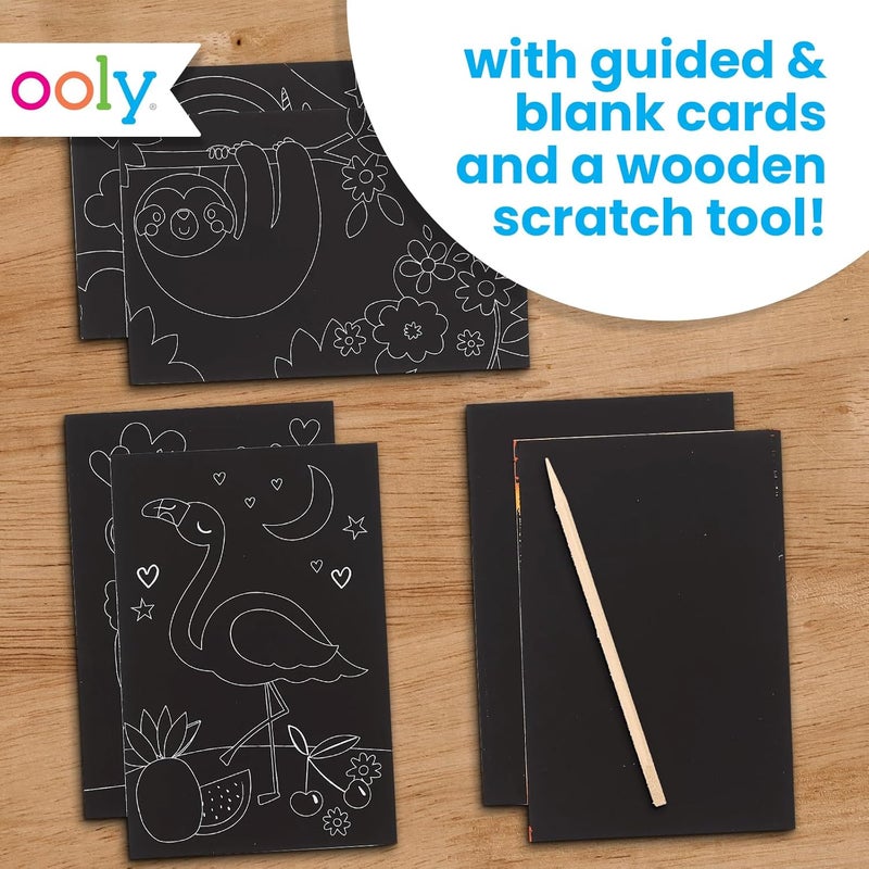 Ooly Mini Scratch & Scribble Art Kit - 6 Card Rainbow Scratch Art Set Gifts for Kids, Travel-Friendly Craft Kit, Scratching Tool Included - Funtastic Friends - Image 3