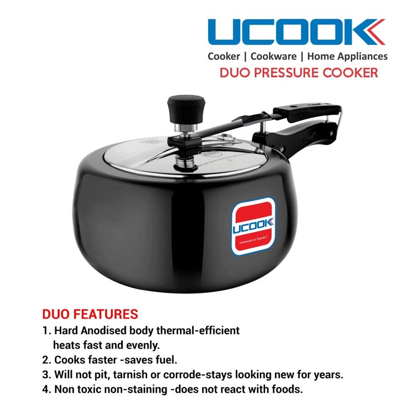 UCOOK By UNITED Ekta Engg. Royale Duo 1.5 Litre Hard Anodised Non-Induction Inner Lid Pressure Cooker, Black - Image 5