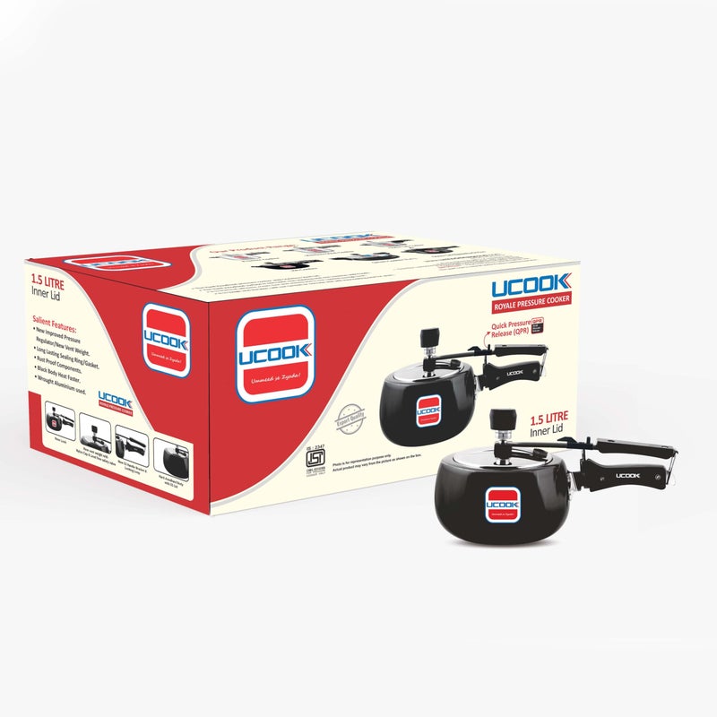 UCOOK By UNITED Ekta Engg. Royale Duo 1.5 Litre Hard Anodised Non-Induction Inner Lid Pressure Cooker, Black - Image 1