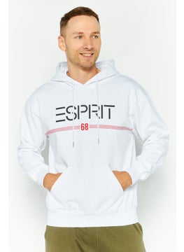 Men Hooded Long Sleeve Brand Logo Sweatshirt, White Combo
