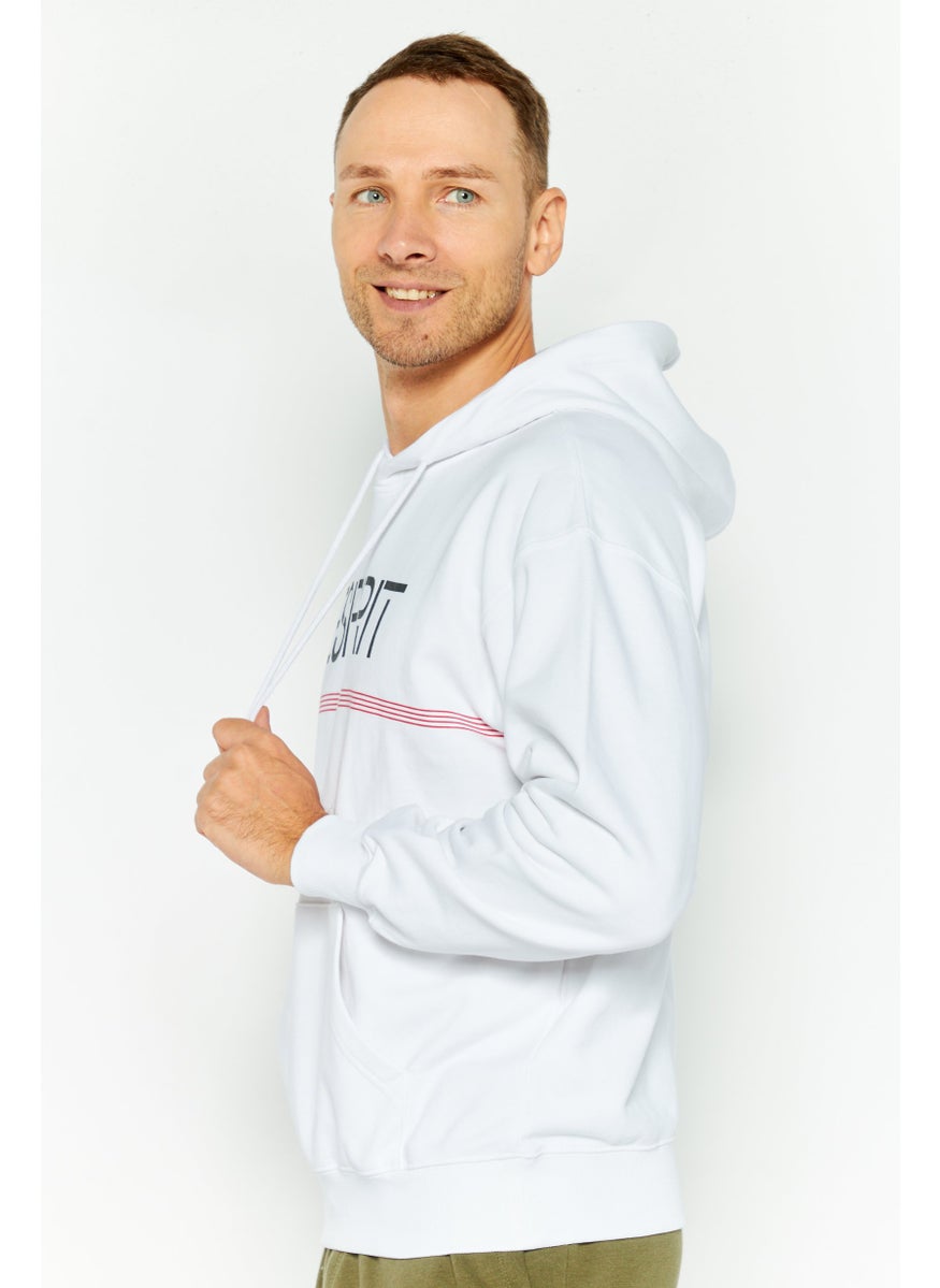 ESPRIT Men Hooded Long Sleeve Brand Logo Sweatshirt, White Combo  - Image 3