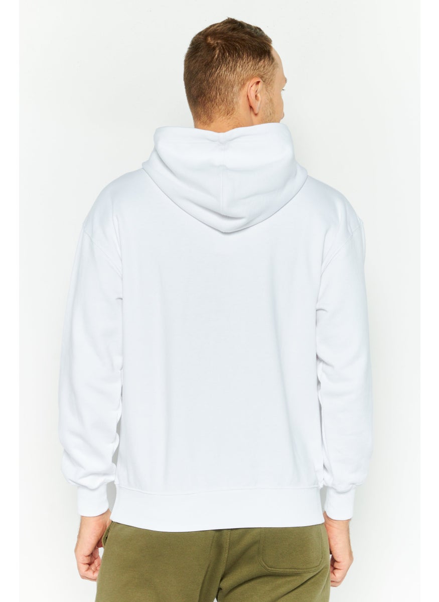 ESPRIT Men Hooded Long Sleeve Brand Logo Sweatshirt, White Combo  - Image 4