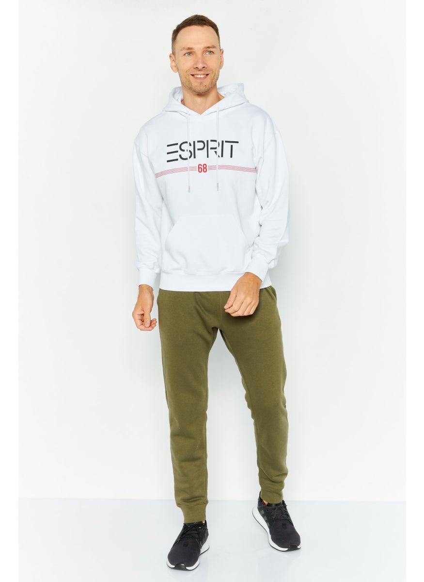 ESPRIT Men Hooded Long Sleeve Brand Logo Sweatshirt, White Combo  - Image 2