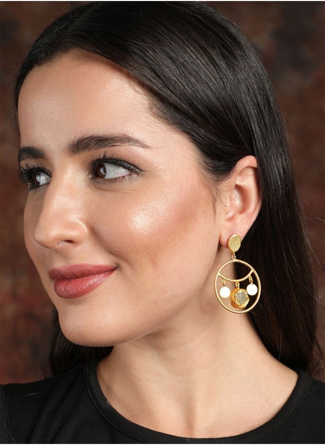 ISHIN Gold-Toned Circular Drop Earrings  - Image 1