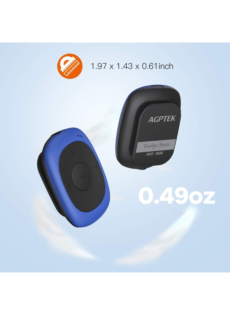 AGPtek AGPTEK G02 8GB Clip MP3 Player with FM Shuffle, Portable Music Player with Sweatproof Silicone Case for Sports, Blue  - Image 5