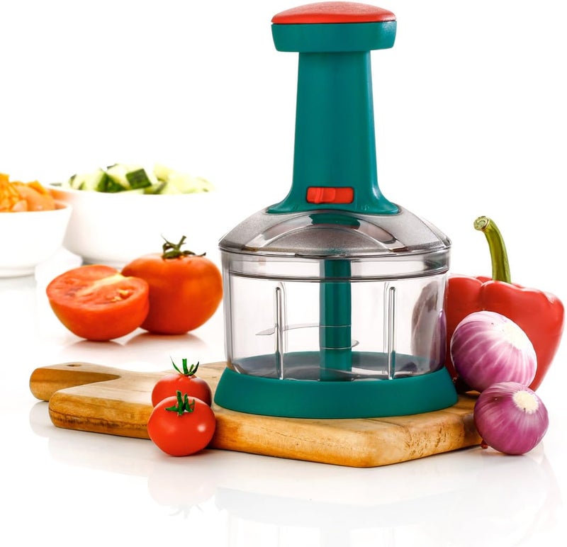 YOUONE Food Chopper 1000ml, 4 Blade Steel Large Manual Hand-Press Vegetable Chopper Mixer Cutter to Cut Onion, Salad, Tomato, Potato (Grey Red (650ML)) - Image 5
