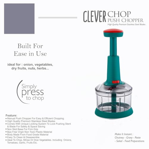 YOUONE Food Chopper 1000ml, 4 Blade Steel Large Manual Hand-Press Vegetable Chopper Mixer Cutter to Cut Onion, Salad, Tomato, Potato (Grey Red (650ML)) - Image 4