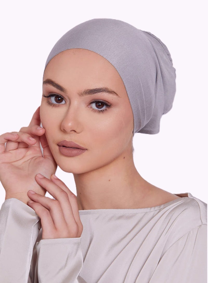 برفكتوري قبعة عمامة نسائية من الجيرسي مع رباط للإغلاق، وغطاء رأس إسلامي - رمادي فاتح  - Image 1