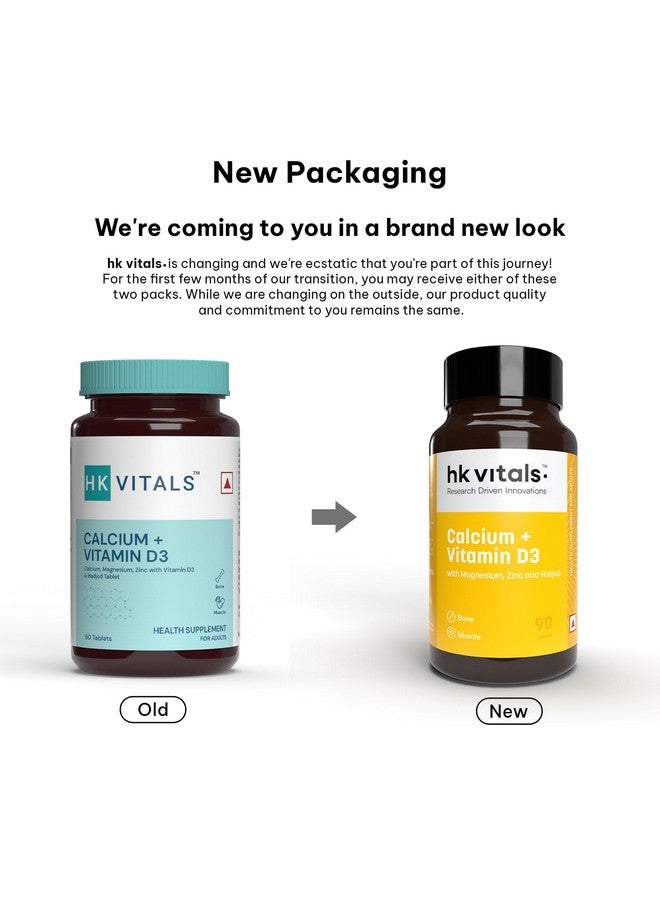 HEALTHKART مكمل هيلث كارت HK فايطالز كالسيوم + فيتامين D3 للنساء والرجال (90 قرص) | مع المغنيسيوم والزنك | لدعم صحة العظام والمفاصل بشكل كامل - Image 2