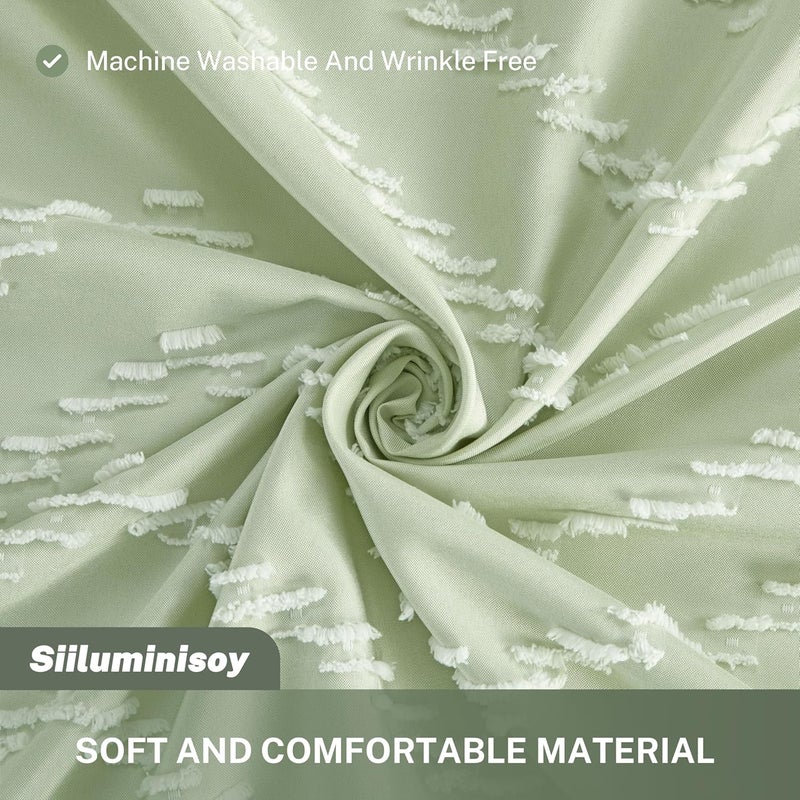 Siiluminisoy ستارة حمام بوهو مع شرابة بيضاء، قماش منسوج أخضر مريمية، مقاس 72 × 72، تصميم مزرعة حديث، خطوط شيفرون منقوشة، بساطة - Image 2