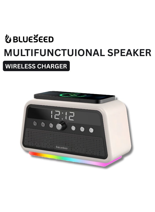 BLUESEED BS-402 Multifunctional Karaoke Speaker, 60W Wireless Charging Bluetooth Speaker with LED Clock Display, Wooden Case, 4 Sound Modes, USB/TF/AUX, 3-5 Hours Playtime - Image 1