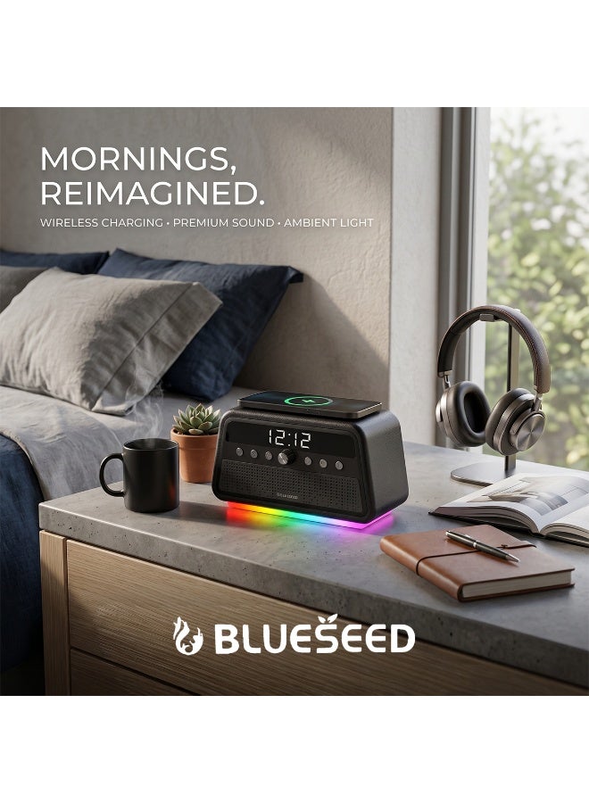 BLUESEED BS-402 Multifunctional Karaoke Speaker, 60W Wireless Charging Bluetooth Speaker with LED Clock Display, Wooden Case, 4 Sound Modes, USB/TF/AUX, 3-5 Hours Playtime - Image 3