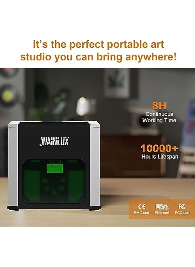 WAINLUX K6 Mini Laser Engraving Machine with 0.05mm Accuracy, 3W Laser Power, Wireless BT App Control, Offline Engraving, Laser Cutter Engraver Tool for Wood Vinyl Leather Glass, DIY Art, Logo Design - Image 5