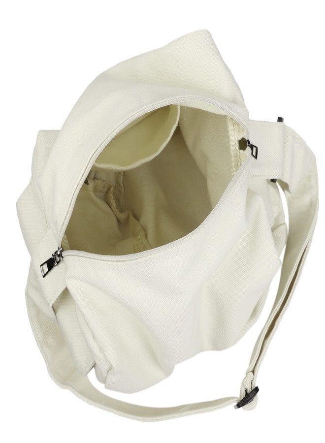 Youjaree Canvas Tote Bag Hobo Crossbody Handbag Big Capacity Messenger Bag with Multiple Pockets Casual Shoulder Bag for Women Men (White) - Image 5