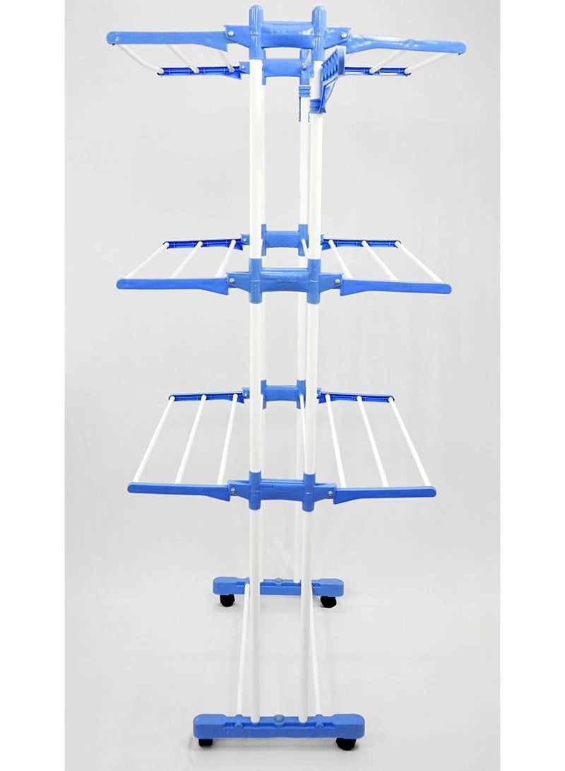 Heavy Duty Full Size Carbon Steel 3-Tier Cloth Drying Rack, Laundry Rack, Blue/Silver - Image 4