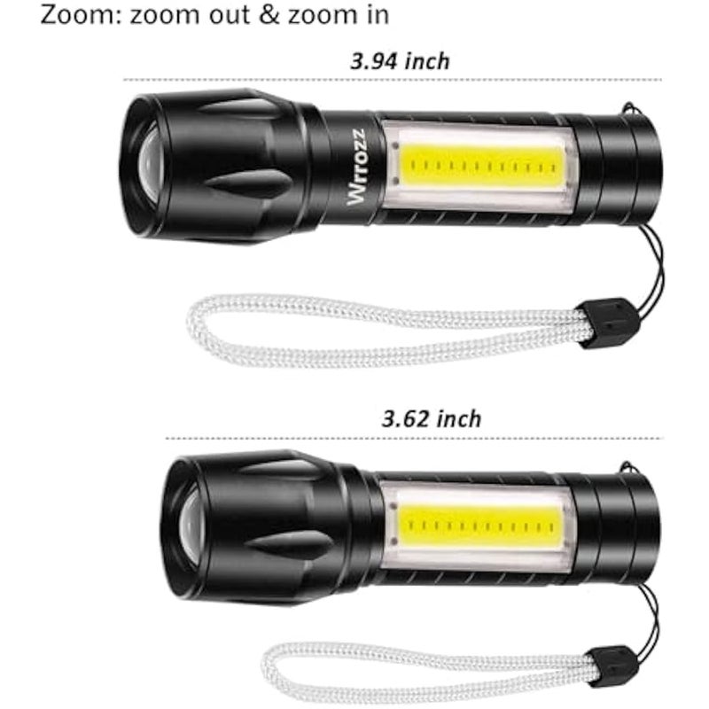 Led Flashlight Rechargeable USB Torch Mini Small Light Super Bright Handheld Tiny Portable Pocket Flash Light with COB Side Searchlight High Lumens Zoomable Emergency Camping Accessories 2 Pack - Image 3