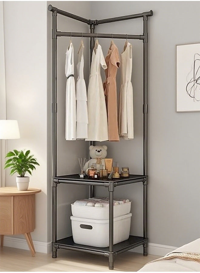 Floor Coat Rack Corner Storage Organizer Heavy Duty Wardrobe Freestanding Hanger Scarf Hats Garment Rack Clothes Hanger Stand, Two Layer Balck - Image 2