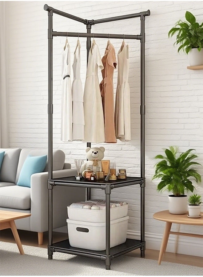 Floor Coat Rack Corner Storage Organizer Heavy Duty Wardrobe Freestanding Hanger Scarf Hats Garment Rack Clothes Hanger Stand, Two Layer Balck - Image 4