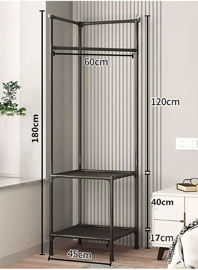 Floor Coat Rack Corner Storage Organizer Heavy Duty Wardrobe Freestanding Hanger Scarf Hats Garment Rack Clothes Hanger Stand, Two Layer Balck - Image 3
