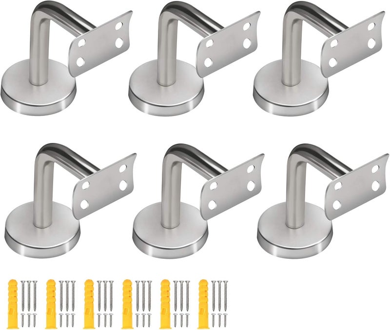 ZOENHOU 6 Pack Stainless Steel Handrail Brackets, Curved Handrail Brackets for Round Rails, Stairway Hardware Railing Holders with Mounting Screws for Guardrails Home Decor Malls - Image 1