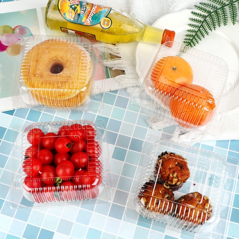 هاوميان 250 قطعة من صناديق الطعام البلاستيكية ذات الغطاء المفصلي بحجم 5×5 بوصة، صناديق قابلة للاستخدام مرة واحدة، شفافة وسهلة الحمل، مزودة بأغطية لاستخدامها في توصيل الطعام للمطاعم. - Image 5