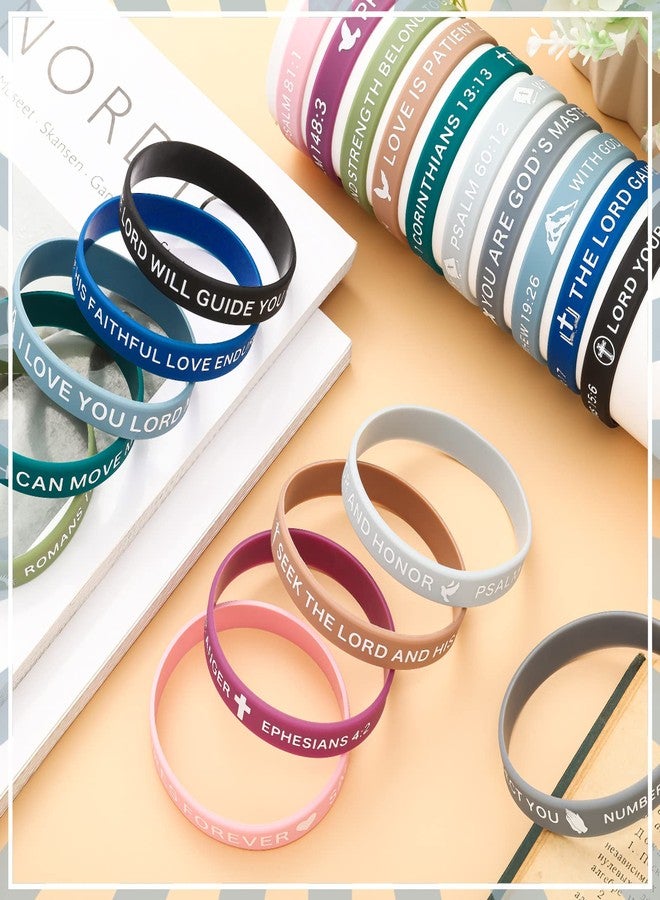 Minatee 60 Pcs Religious Silicone Bracelets Bulk Bible Verse Bracelet Motivational Christian Rubber Bracelets Jesus Wristbands Inspirational Gifts for Men Women(Classic Colors) - Image 4