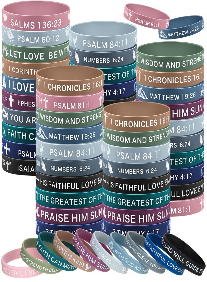Minatee 60 Pcs Religious Silicone Bracelets Bulk Bible Verse Bracelet Motivational Christian Rubber Bracelets Jesus Wristbands Inspirational Gifts for Men Women(Classic Colors) - Image 1