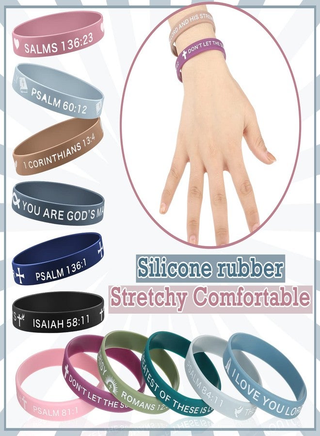 Minatee 60 Pcs Religious Silicone Bracelets Bulk Bible Verse Bracelet Motivational Christian Rubber Bracelets Jesus Wristbands Inspirational Gifts for Men Women(Classic Colors) - Image 5