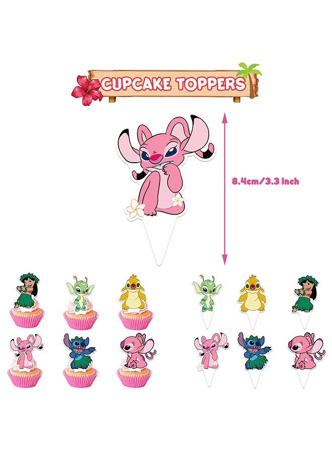 Lilo & Stitch Pink Party Supplies, Pink Girl Stitch Birthday Decoration,& Lilo Cartoon Theme Party Favors for Girls Included Happy Birthday Banner, Cupcake Toppers, Latex Balloons- 46 Pcs - Image 4