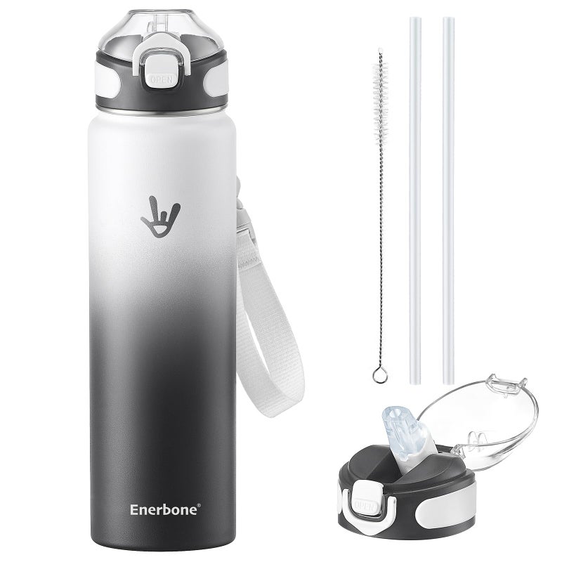 Enerbone 32 oz Insulated Water Bottle, Stainless Steel Bottle with Carrying Strap, Double-Wall Vacuum Insulation Design, Leakproof Sports Bottle with Straw, Keep Drinks Cold or Hot for Hours - Image 1