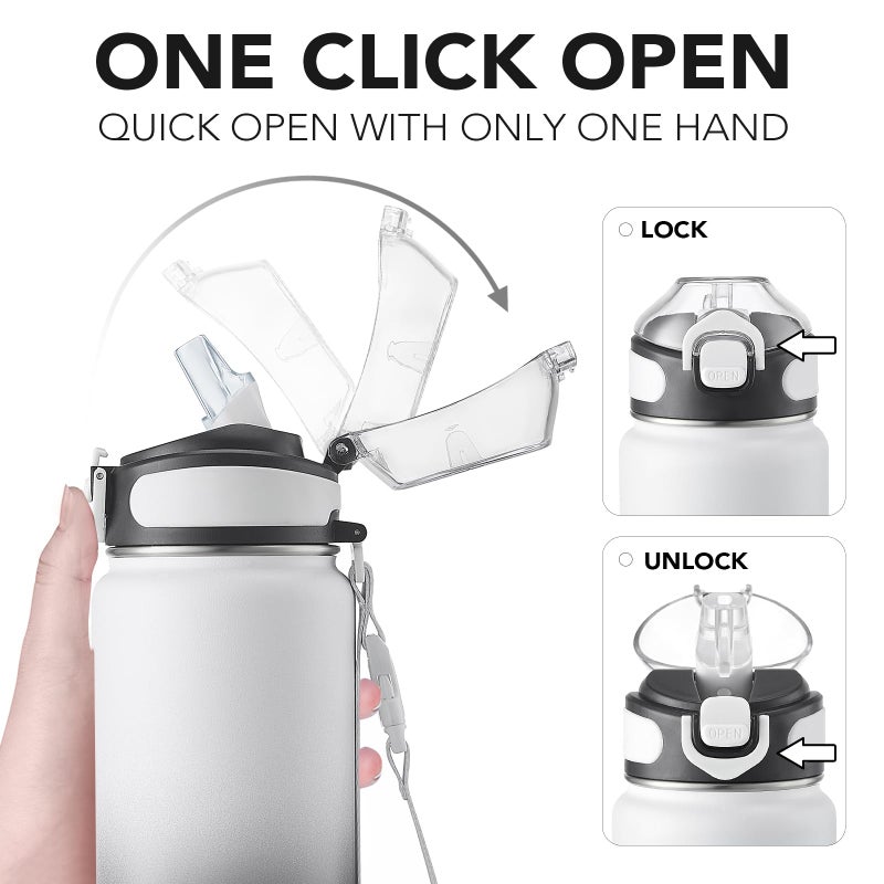 Enerbone 32 oz Insulated Water Bottle, Stainless Steel Bottle with Carrying Strap, Double-Wall Vacuum Insulation Design, Leakproof Sports Bottle with Straw, Keep Drinks Cold or Hot for Hours - Image 3