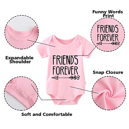YSCULBUTOL Baby Twins Bodysuits Best Friends Forever Baby Clothes Set with Bibs Girl Outfit with hat (Pink, 0-3 Months) - Image 3