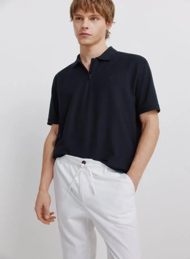 سبرينجفيلد الكتان/القطن مع حزام خصر مطاطي وجيوب خلفية مطية وجيب نقود أمامي وجيب نقود أمامي بنطال Comfort Slim فيت