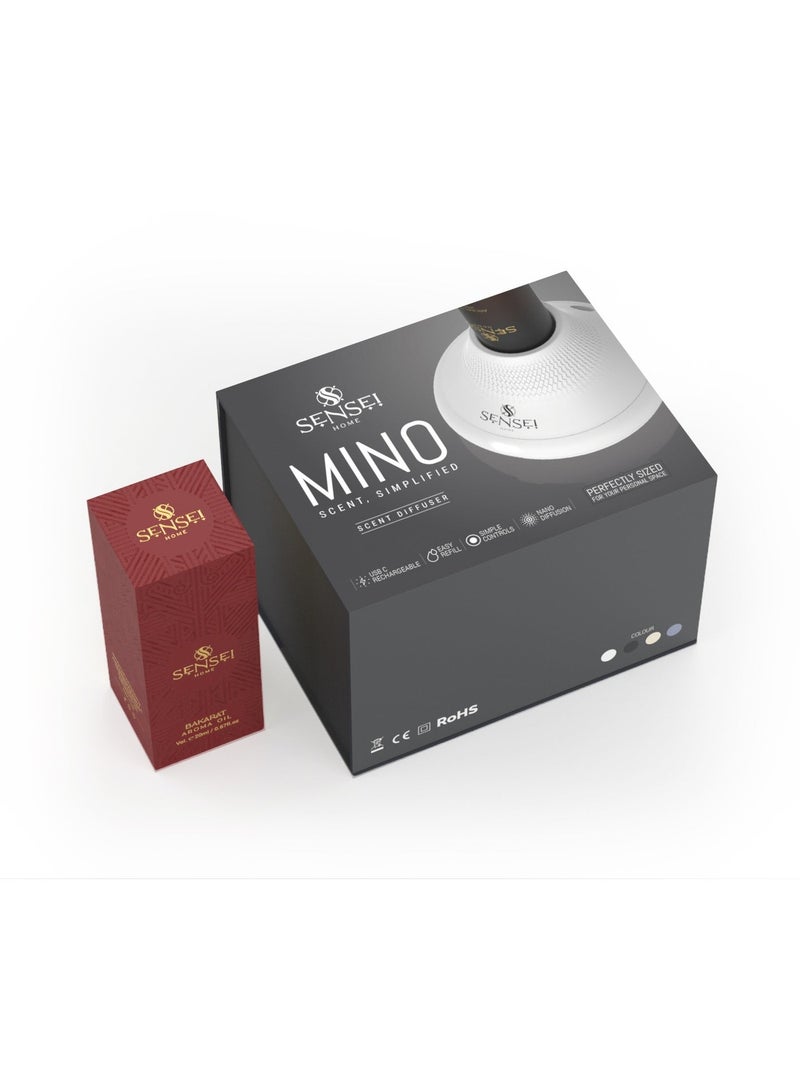 SENSEI Mino Diffuser and Diffuser Oil (Bakarat), tabletop aroma diffuser for room, desk, office and reception. Comes with free Bakarat oil included. Notes of jasmine, amber and cedarwood. - Image 2