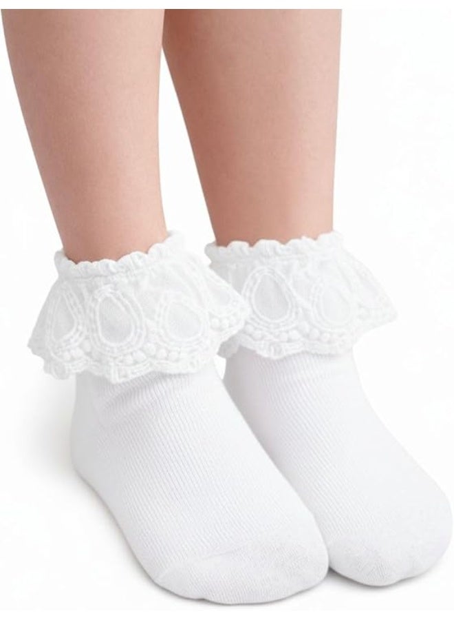 شوداي جوارب قطنية للبنات بتزيين دانتيل وكشكشة على الكاحل للفتيات الصغيرات - Image 1