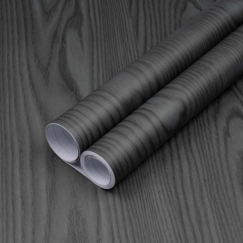 Abyssaly Black Contact Paper Thicken Upgrade Wood Peel and Stick Wallpaper - Self Adhesive Removable Vinyl Film - Black Wood Wallpaper for Cabinet Table Kitchen Furniture Decor 23.6" X 118" - Image 1