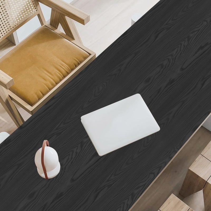 Abyssaly Black Contact Paper Thicken Upgrade Wood Peel and Stick Wallpaper - Self Adhesive Removable Vinyl Film - Black Wood Wallpaper for Cabinet Table Kitchen Furniture Decor 23.6" X 118" - Image 3